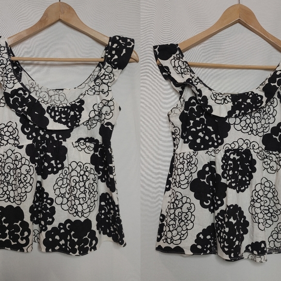 Loeffler Randall Linen Babydoll Flutter Collar Natural Cream Black Tank A-Line 2 - Picture 1 of 10